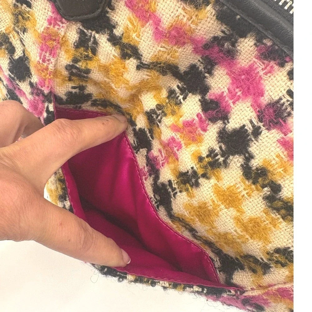 Coach Emma Wool‎ Tweed Tote F25083 Multicolor Leather Trim Shoulder Bag